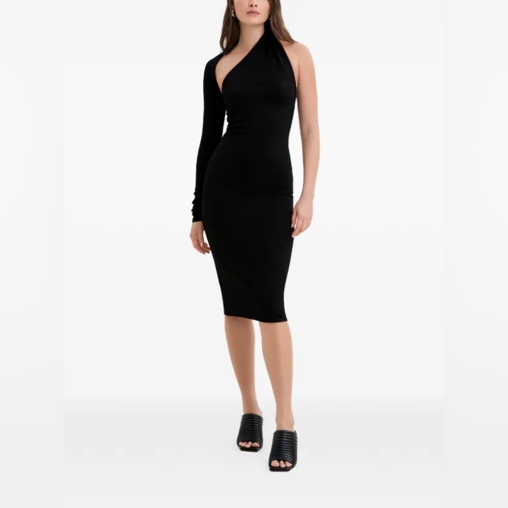 Marcella Manhattan asymmetric-neck mini dress in black LBD small